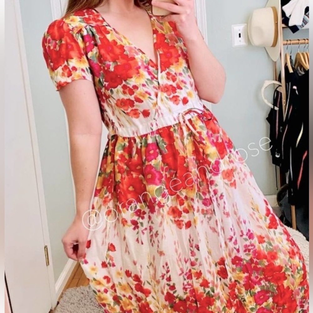 Christy Dawn White Pink Yellow Watercolor Floral The Dawn Dress Maxi Medium M